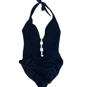 La Blanca black plunge front one piece swimsuit size 6